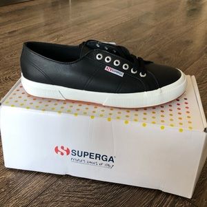 NWT Superga black leather sneakers